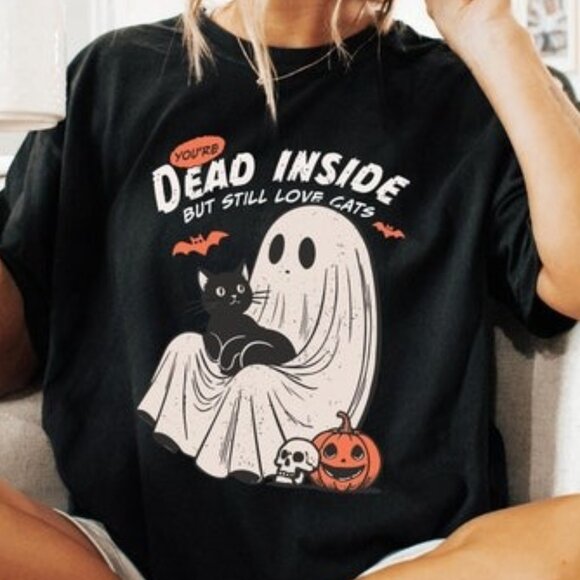 Gildan Other - Funny Cat Shirt, Dead Inside But Still Love Cats Halloween Shirt